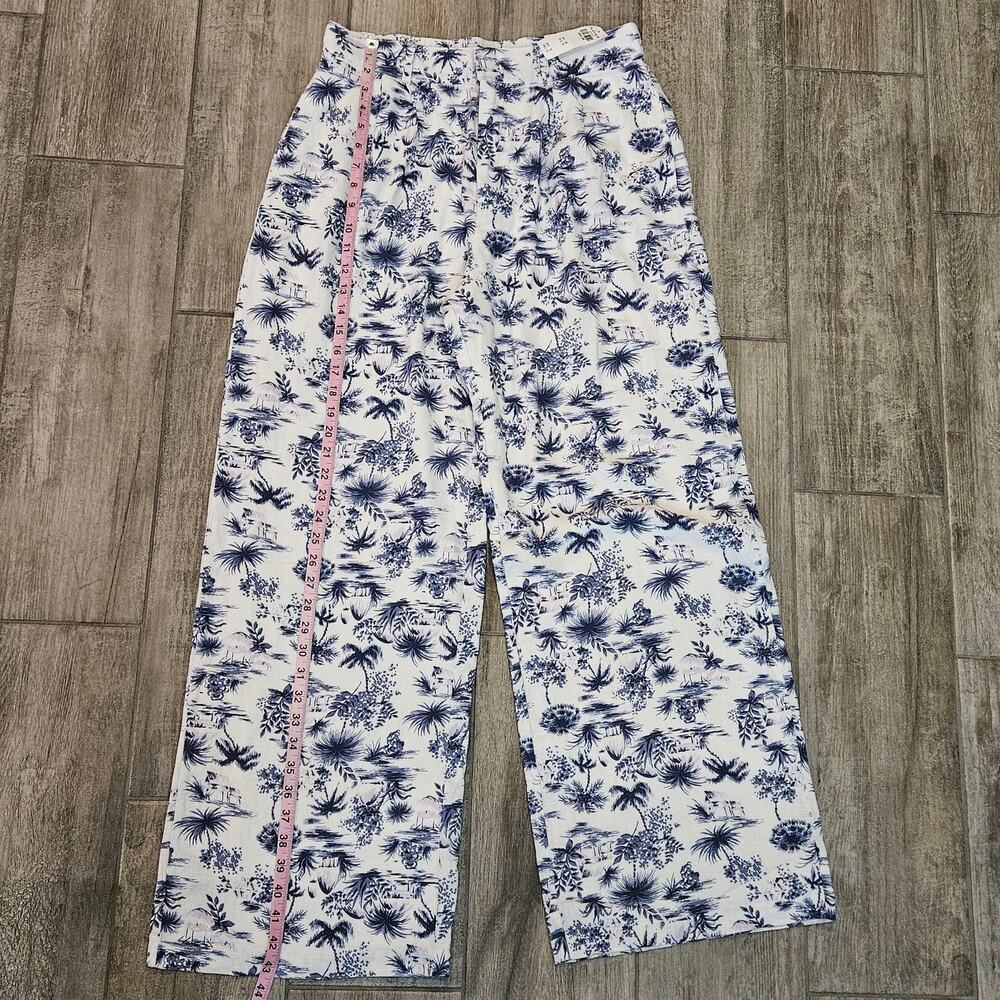 Abercrombie & Fitch Linen Blend Pants Women L Long NEW Blue White Print Wide Leg - Picture 3 of 14